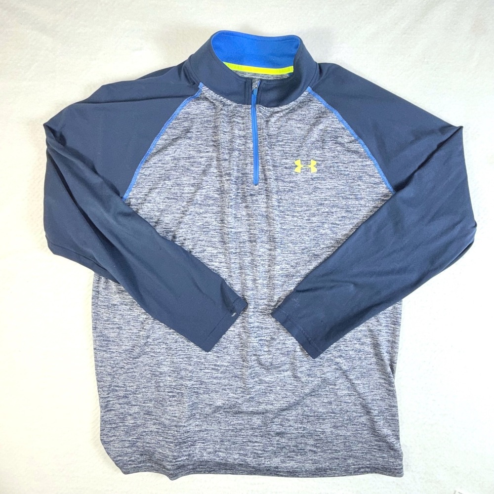 Under Armour 1/4 Zip Pullover Mens XL HeatGear Space Dye Blue Lightweight Shirt